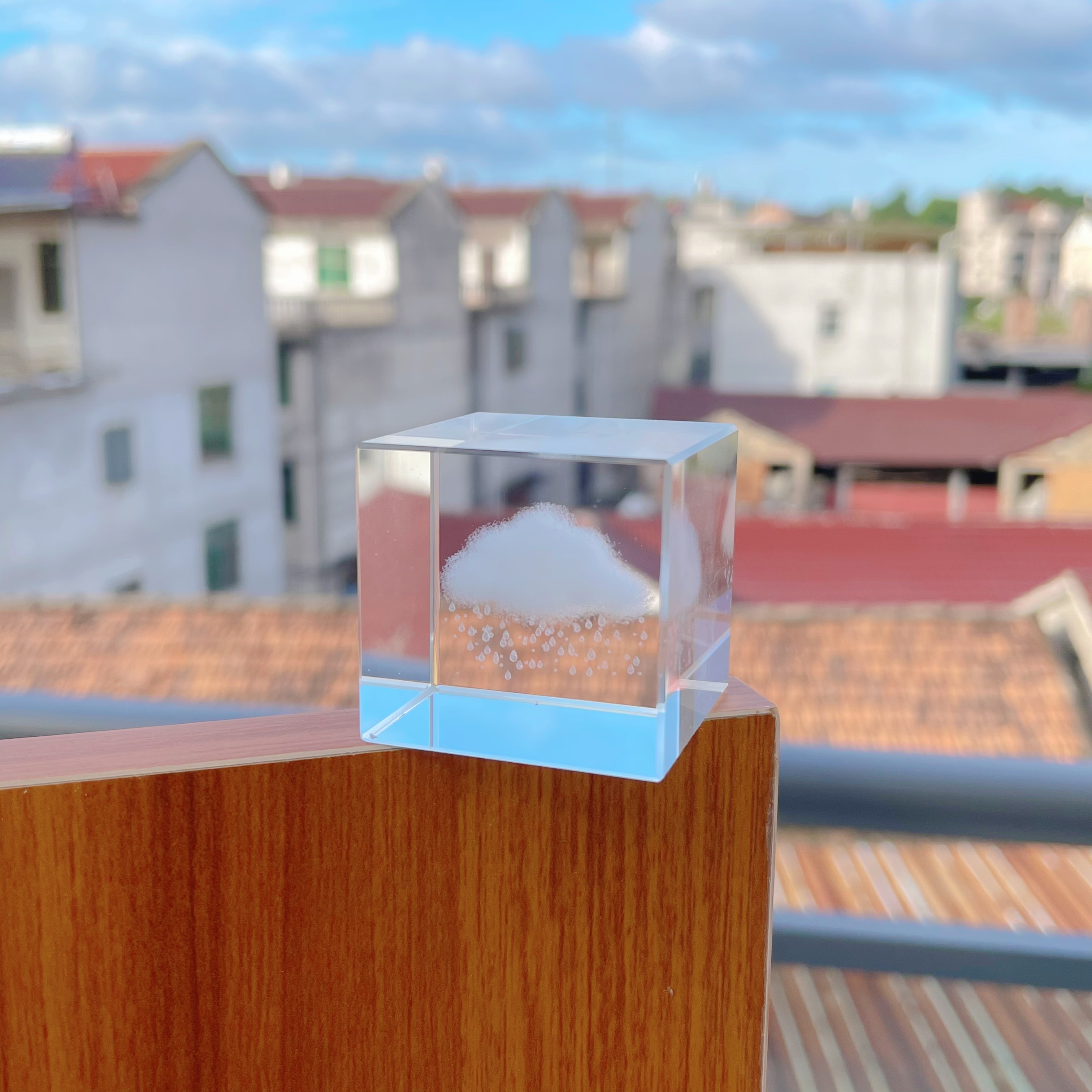 日系治愈小物件下雨的云朵3d水晶立方电脑桌面摆件生日七夕礼物,淘宝优惠券,粉丝福利购,淘宝优惠卷