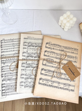 Vintage复古泛黄音乐书页琴谱乐谱美食摄影道具家居装饰摆设摆件