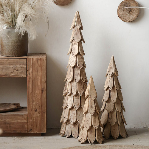 木片松树圣诞树装饰摆件客厅大型实木落地侘寂风民宿摆设大中小号 - 图3