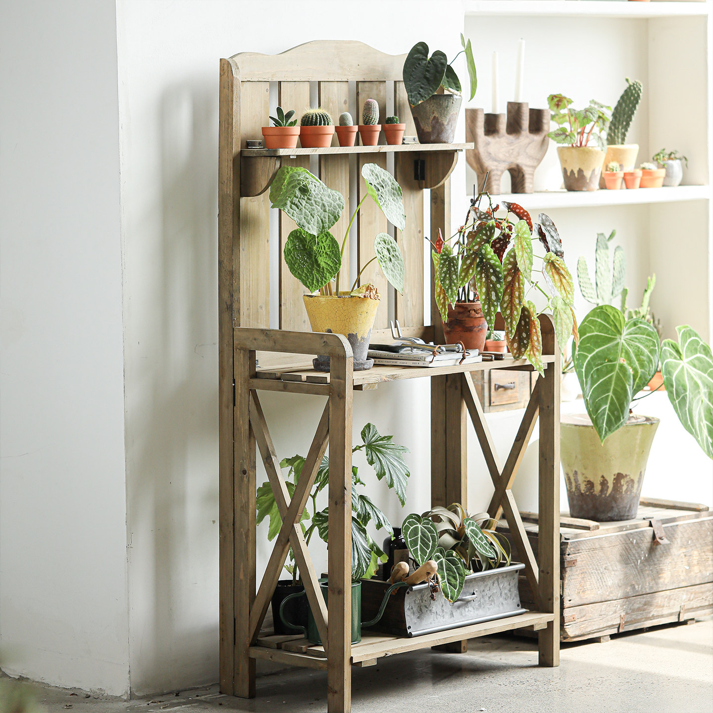 米森园艺操作台折叠实木复古三层花架阳台花园绿植盆栽落地置物架,淘宝优惠券,粉丝福利购,淘宝优惠卷