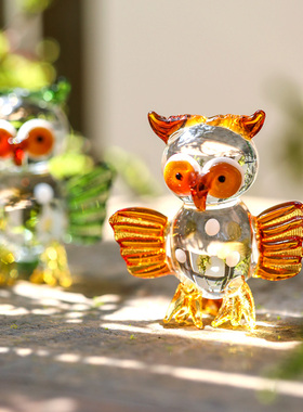 速发水晶猫头鹰艺饰品可爱创意桌面你居摆设迷家玻璃摆件工装品琉