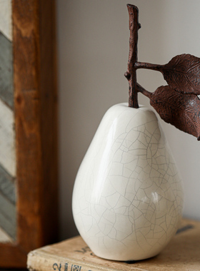 苹果和梨冰裂纹陶瓷水果摆件