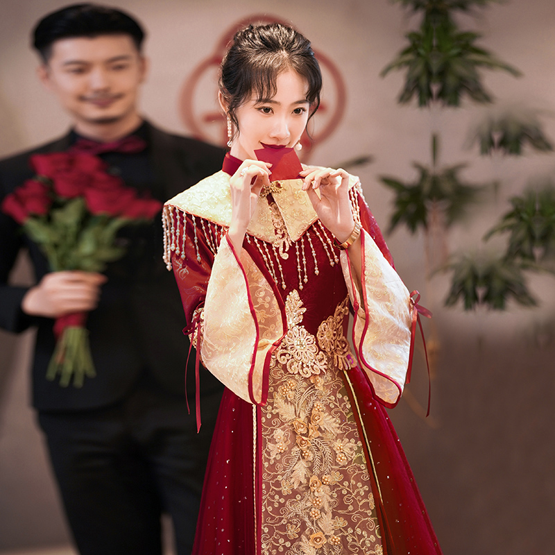 念缇旗舰店秀禾服敬酒服新娘旗袍新款秋冬长袖冬天冬季中式回门结婚礼服0
