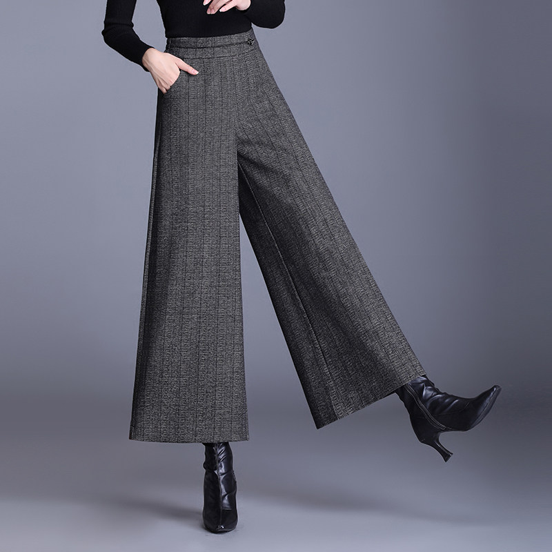 高腰毛呢阔腿裤秋冬2021新款休闲裤 麦卡莎休闲裤