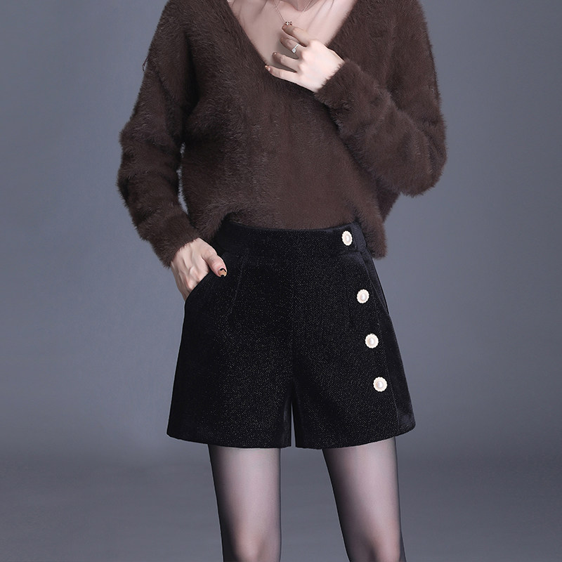 blingbling亮丝金丝绒高腰阔腿裤 麦卡莎休闲裤