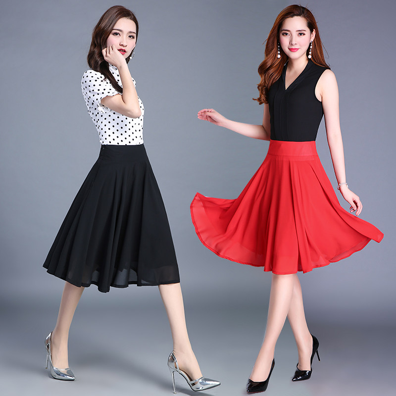 夏天雪纺子小个子松紧腰a字半身裙 麦卡莎半身裙