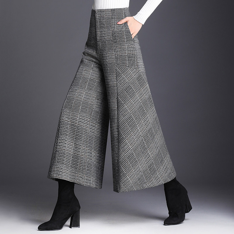 九分毛呢裙裤秋冬2020格纹喇叭裤子 麦卡莎休闲裤