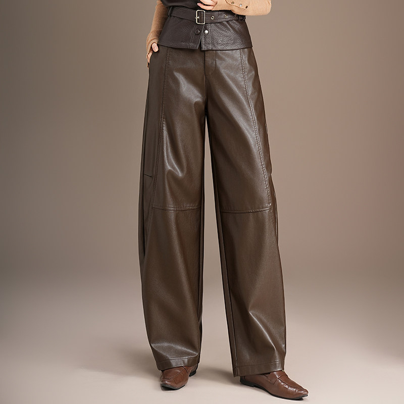 PU皮裤弯刀裤女2025年秋冬季新款加厚高腰休闲梨形身材阔腿香蕉裤,淘宝优惠券,粉丝福利购,淘宝优惠卷
