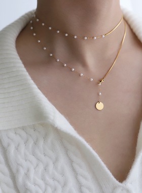 双层珍珠锁骨链精致女孩