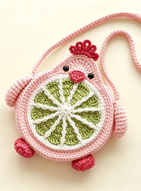 柠檬鸡纯棉毛线斜挎手机包DIY