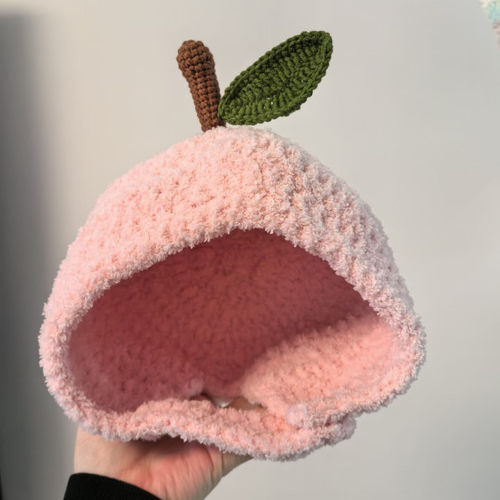手工编织DIY苹果帽毛线钩针材料包保暖护耳帽绒绒线帽子周岁礼物 - 图3