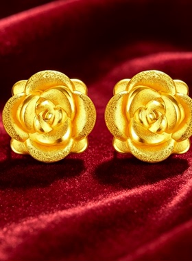 沙金高保色铜镀金百合花满天星耳环芙蓉花耳钉玫瑰花气质小众女