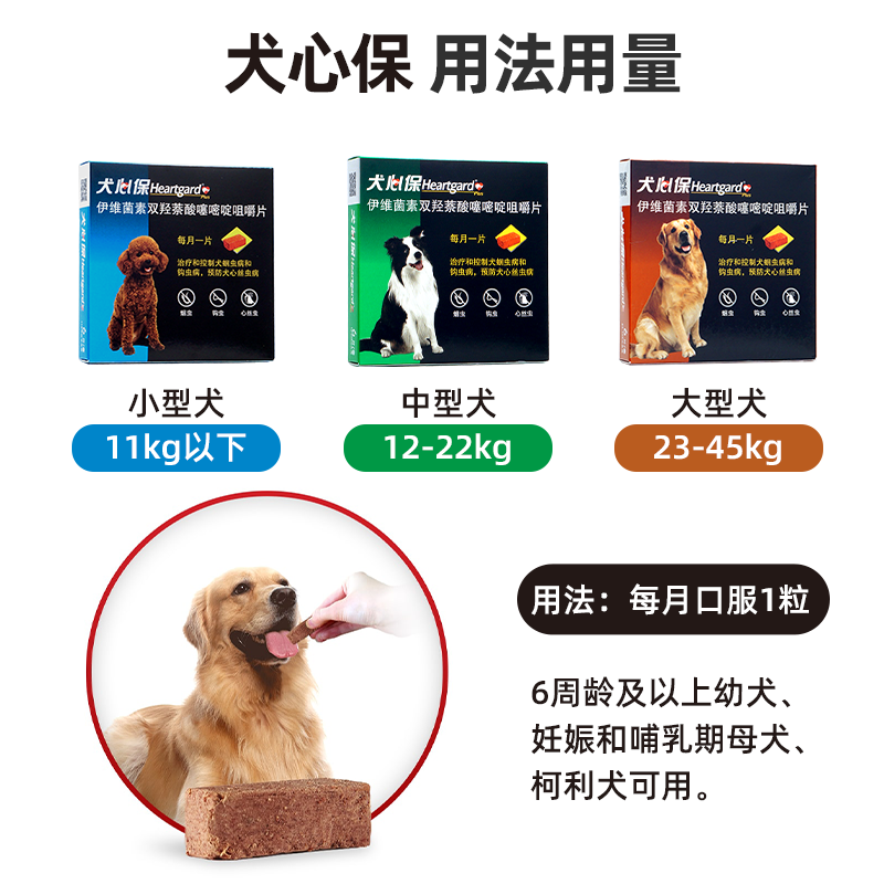 犬心保狗狗驱虫药狗宠物幼犬体内口服打虫体外非泼罗尼滴剂心丝虫