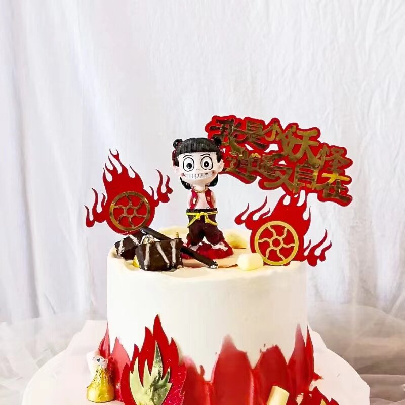 哪吒手办蛋糕装饰摆件网红创意生日烘焙哪吒插件插牌插签哪吒公仔