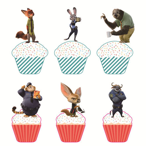 疯狂动物城生日派对蛋糕装饰插件儿童生日甜品插牌布丁推推乐贴纸 - 图2