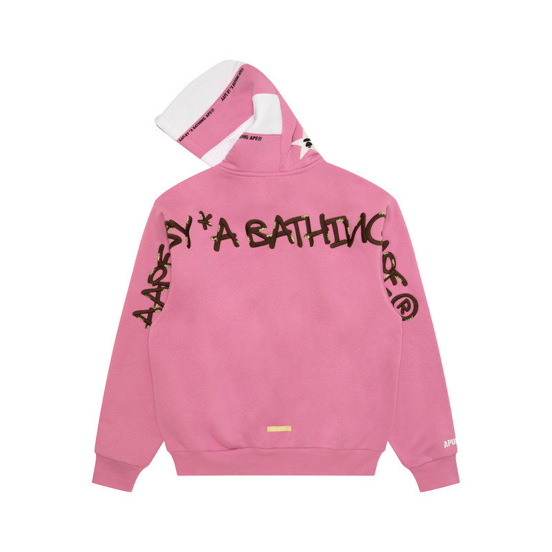 Aape letter star hooded plus fleece baseball jacket
