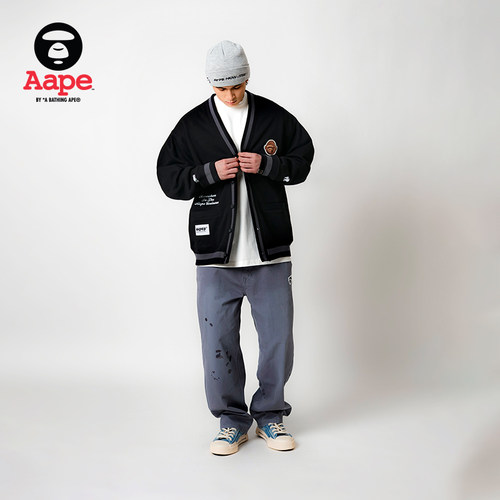 Aape旗舰店男装秋冬猿人军团刺绣薄绒卫衣开衫外套C374XXP - 图3
