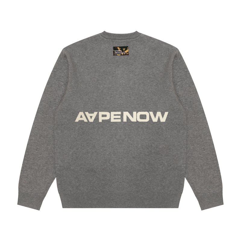 Aape旗舰店男装春夏字母刺绣猿人徽章简约休闲圆领针织衫A319XXL