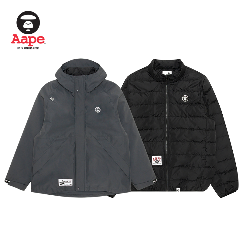 Aape旗舰店男装秋冬可拆卸内胆潮流连帽羽绒服两件套7714XXN - 图0