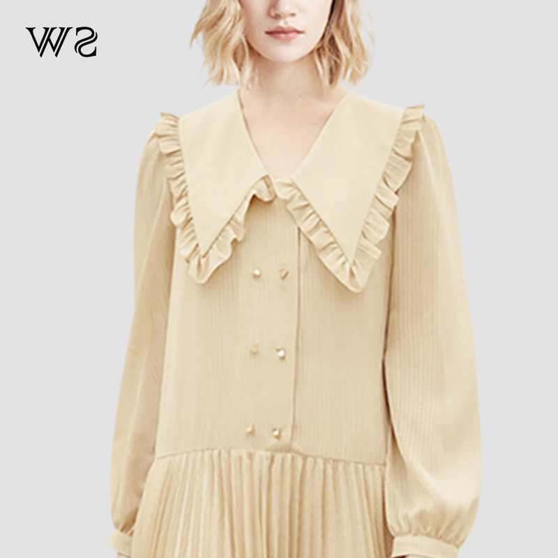 法式长袖连衣裙2022年春季百褶裙 围色妖娆连衣裙