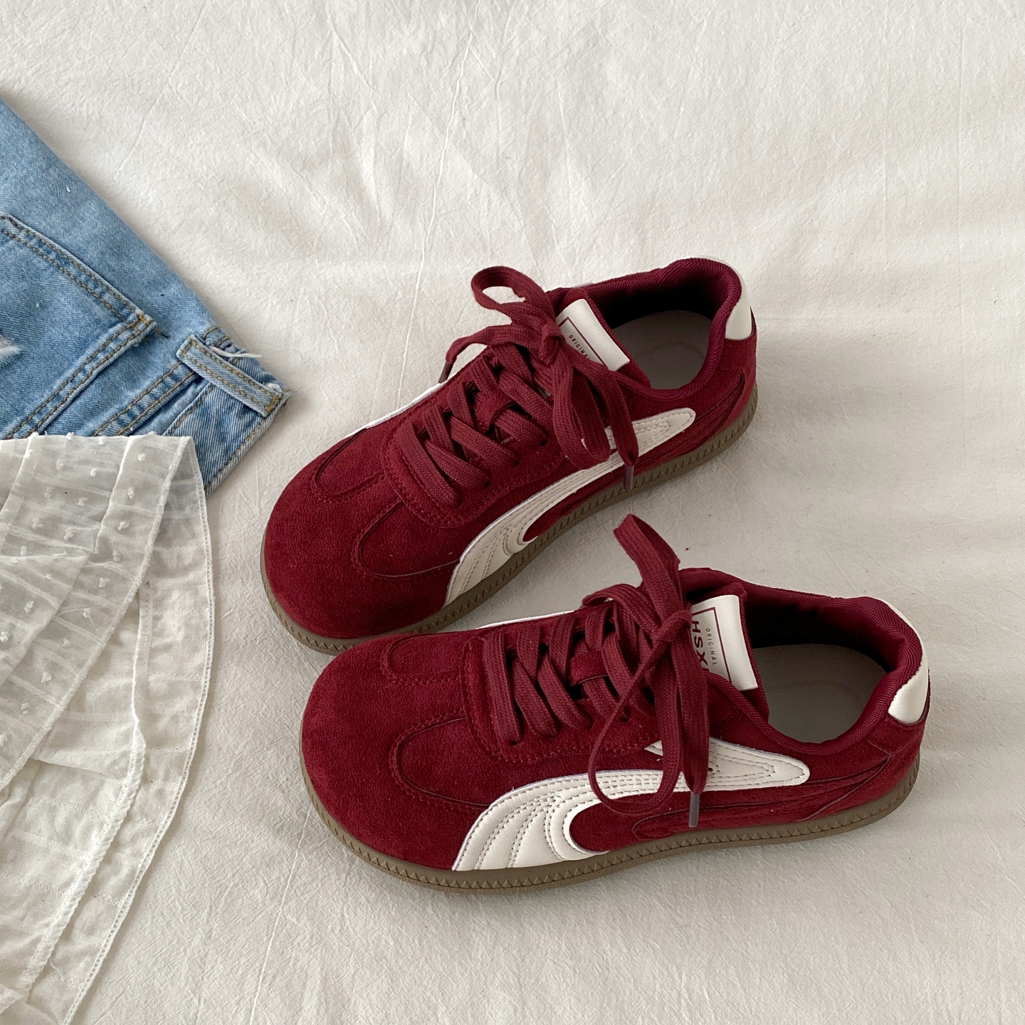 喜叔 丑萌黑色厚底德训鞋女2025新款秋季阿甘板鞋复古休闲运动鞋 - 图3