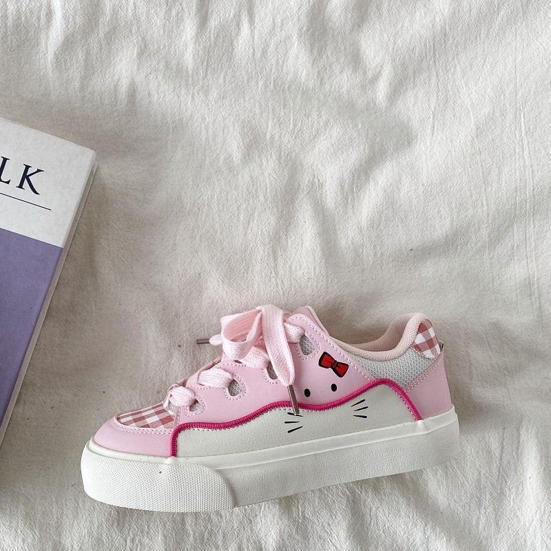 喜叔 可爱粉色KT猫板鞋女2025春季新款厚底面包鞋休闲百搭小白鞋,淘宝优惠券,粉丝福利购,淘宝优惠卷