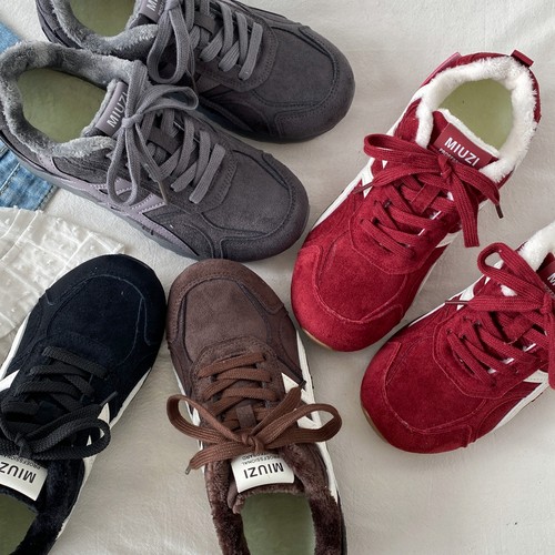 喜叔灰紫色厚底加绒德训鞋女款冬季保暖二棉运动鞋复古休闲阿甘鞋 - 图1