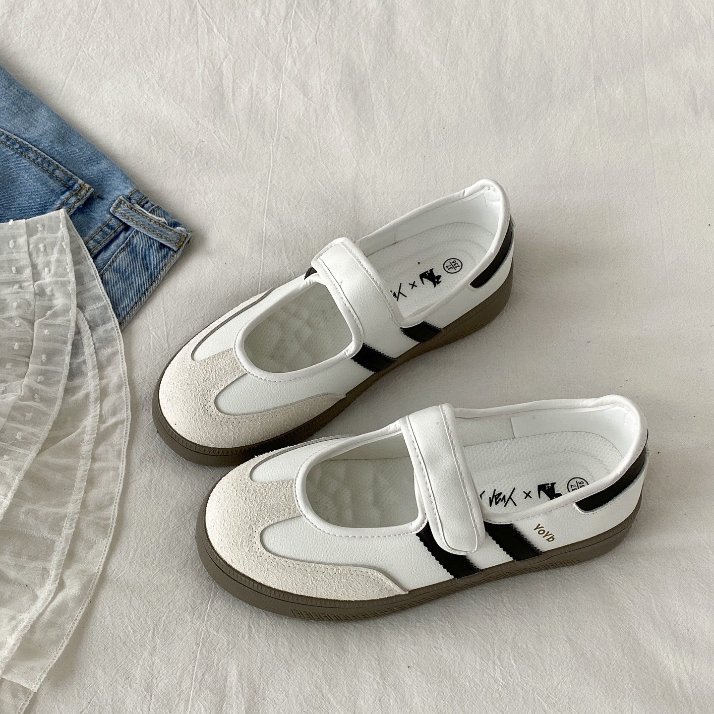 喜叔夏季百搭魔术贴玛丽珍女鞋2025新款配裙子浅口单鞋厚底德训鞋,淘宝优惠券,粉丝福利购,淘宝优惠卷