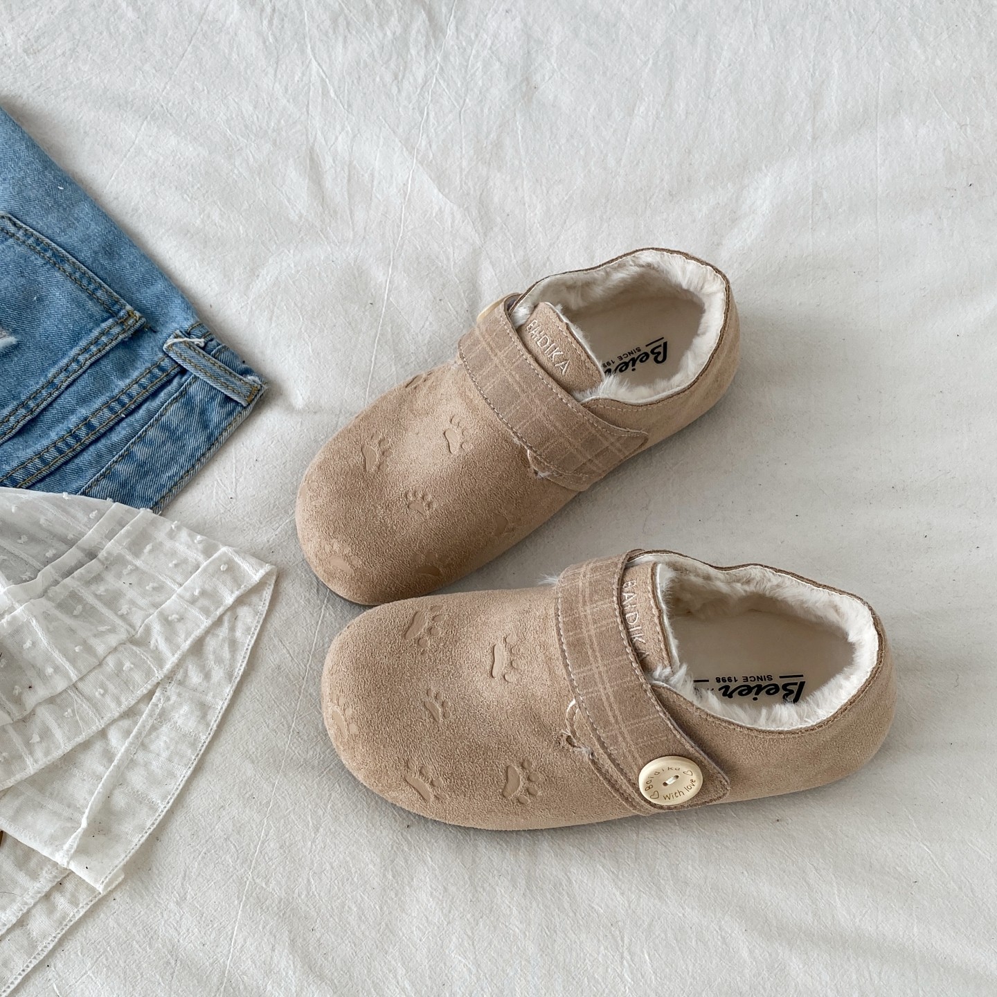 喜叔一脚蹬保暖加绒勃肯鞋女2025新款冬季毛毛鞋外穿全包穆勒棉鞋,淘宝优惠券,粉丝福利购,淘宝优惠卷