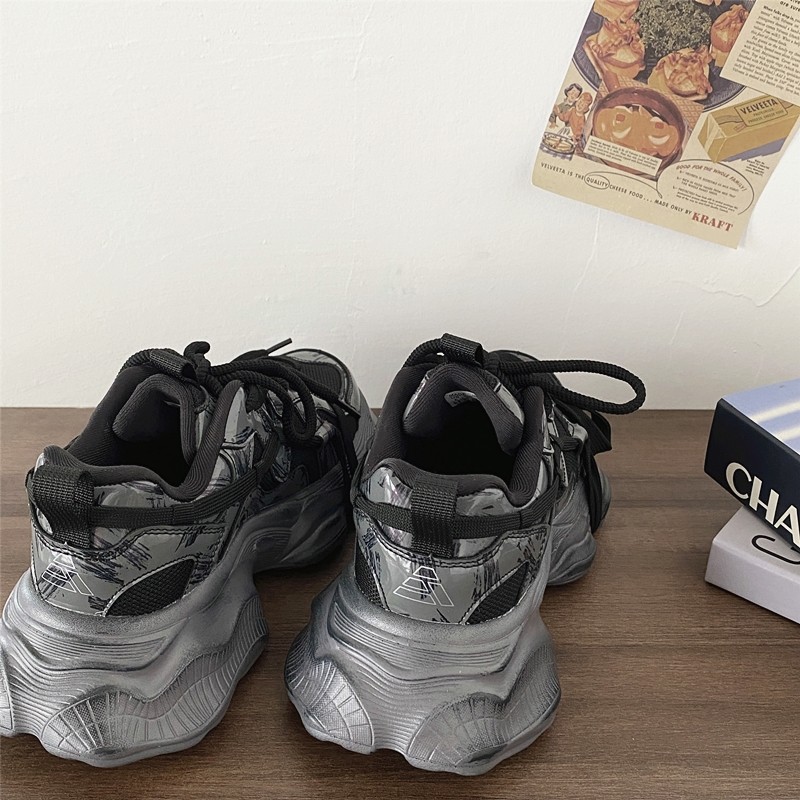 喜叔 复古做旧黑武士老爹鞋女ins潮2025新款厚底增高运动休闲鞋男,淘宝优惠券,粉丝福利购,淘宝优惠卷