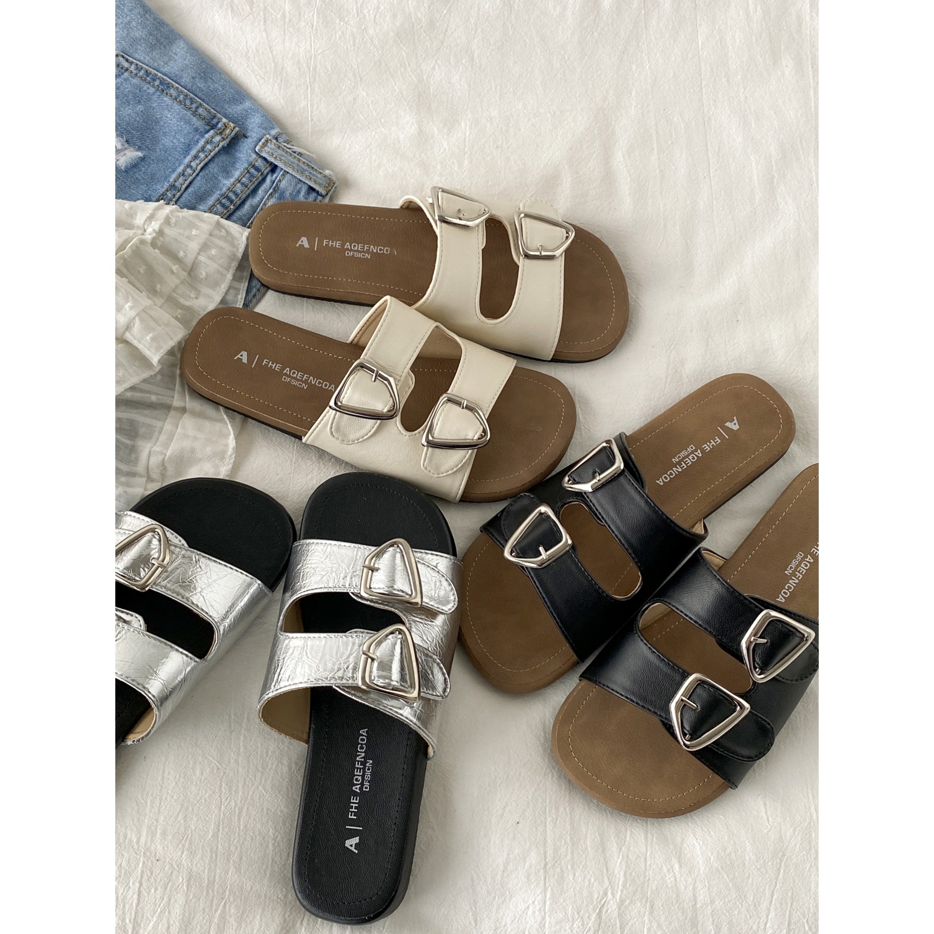 喜叔复古平底一字拖女夏外穿2025新款皮带扣沙滩凉拖鞋懒人一脚蹬,淘宝优惠券,粉丝福利购,淘宝优惠卷