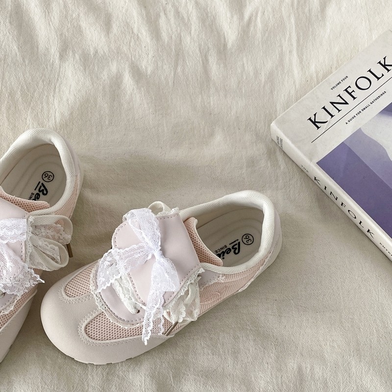 喜叔 芭蕾风平底粉色德训鞋女款爆款网面透气板鞋ins潮泡芙小白鞋,淘宝优惠券,粉丝福利购,淘宝优惠卷