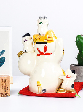 日本药师窑 彩绘开运招财猫摆件生日开业乔迁创意礼物日式存钱罐