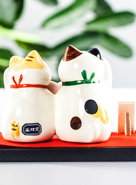 周年礼物 日本药师窑 恋爱守护招财猫摆件 开业生日结婚创意礼物