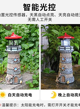 太阳能树脂旋转灯塔户外