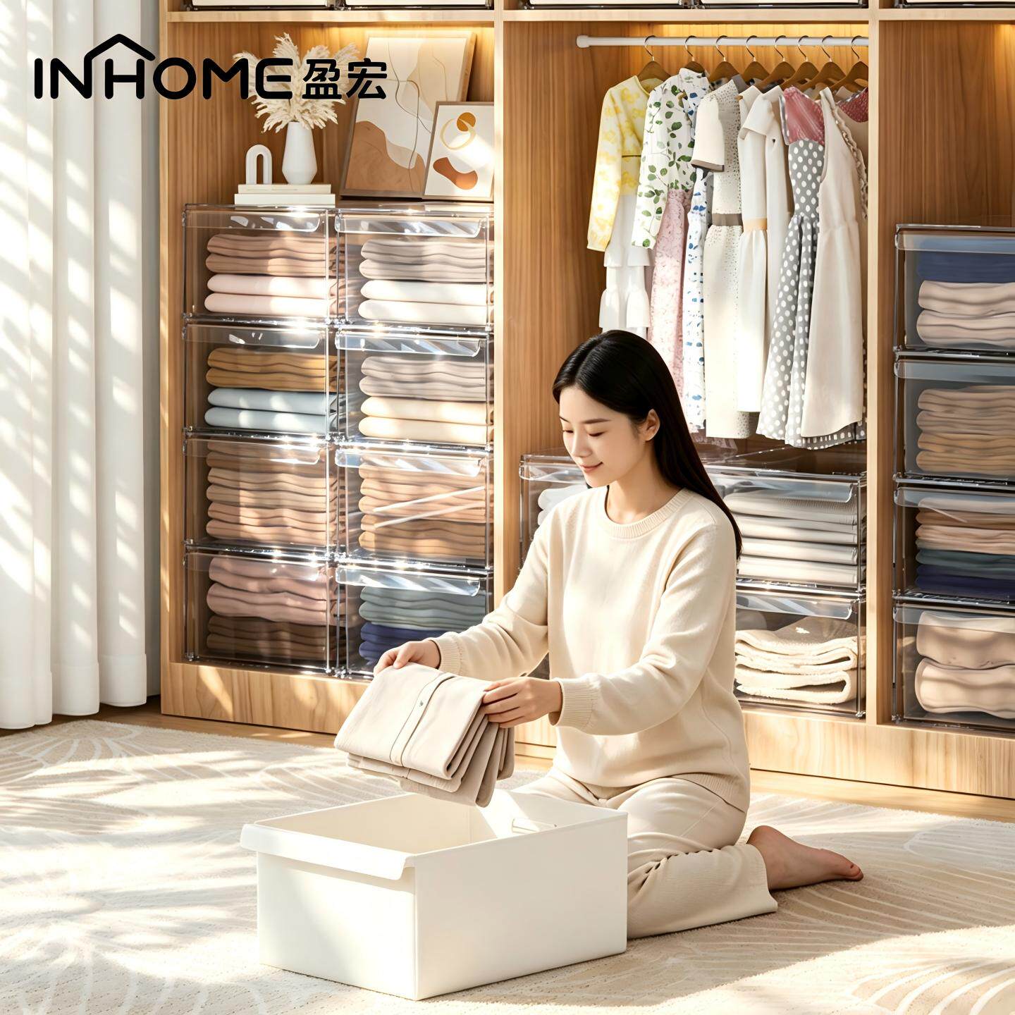 Yinghong drawer-type underwear storage box clothes wardrobe transparent plastic storage cabinet clothing with divided organizing box