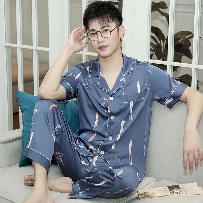 尚致内衣旗舰店尚致睡衣男夏季短袖仿真丝绸冰丝韩版青少年新款春夏冰丝家居服套0