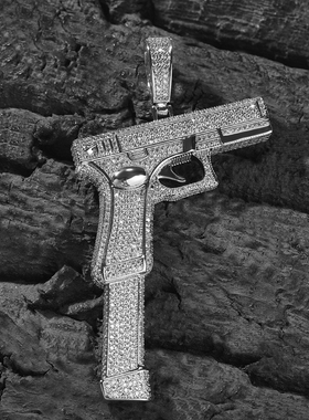 热卖新品欧美项链嘻哈小手枪项链创意镶钻锆石机枪潮男饰品礼物