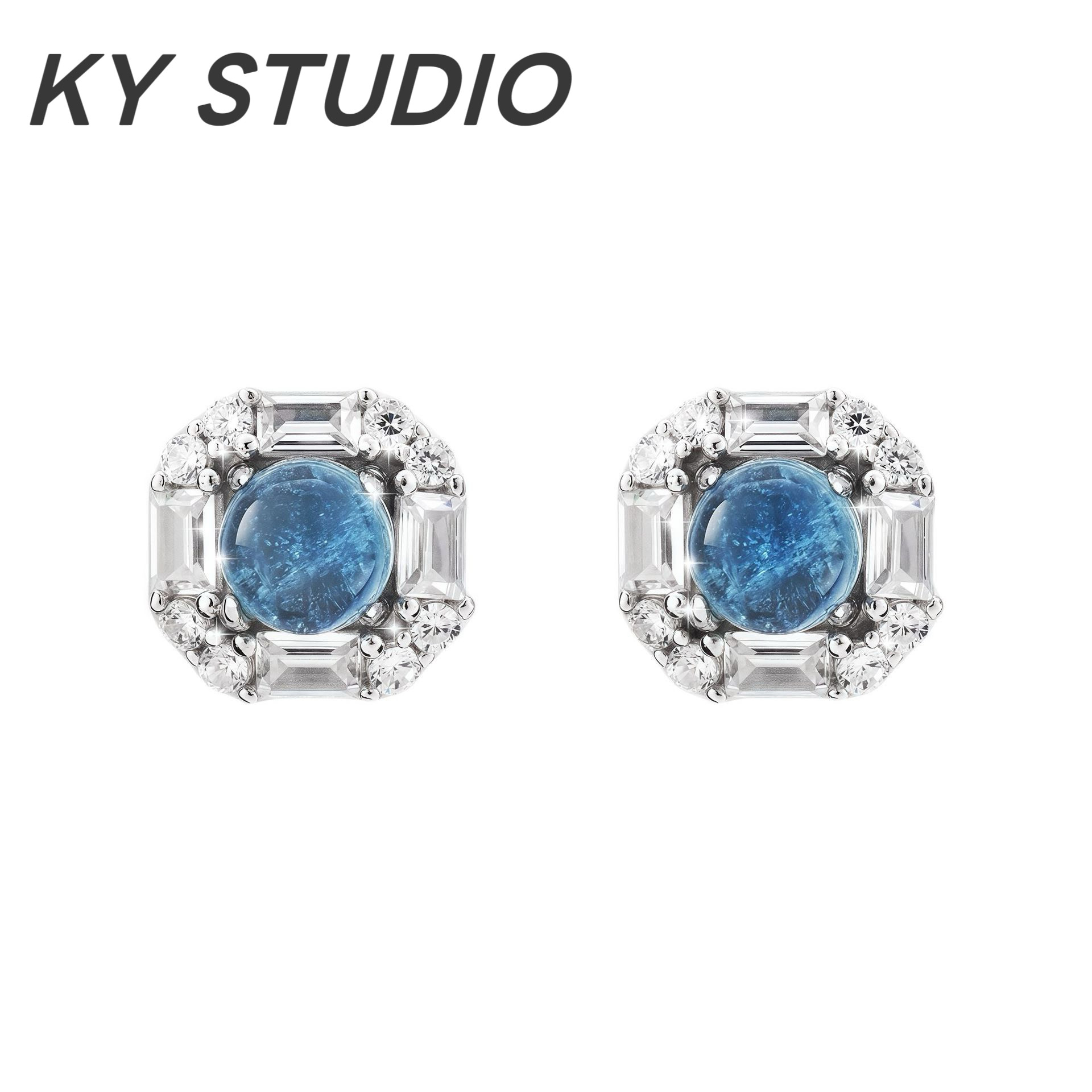 JinJiBeWater_隼同款 S925银针耳钉女海蓝宝美式嘻哈锆石耳钉潮男,淘宝优惠券,粉丝福利购,淘宝优惠卷