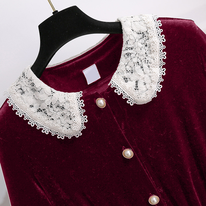 初黎旗舰店红色金丝绒连衣裙女秋冬本命年战袍女装法式新年惊艳年会礼服裙子0