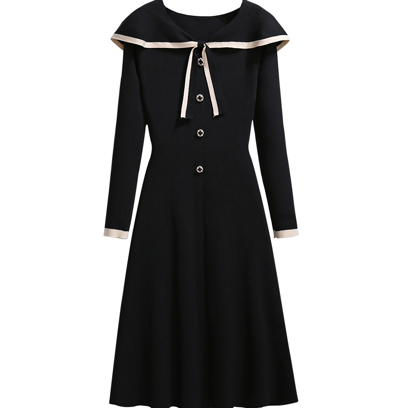 初黎旗舰店黑色针织连衣裙早秋季赫本风长款高端气质时尚秋冬年新款女装3