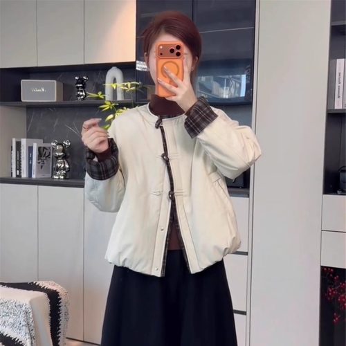小个子夹棉加厚外套女短款秋冬2025新款韩系复古撞色宽松百搭棉衣 - 图0