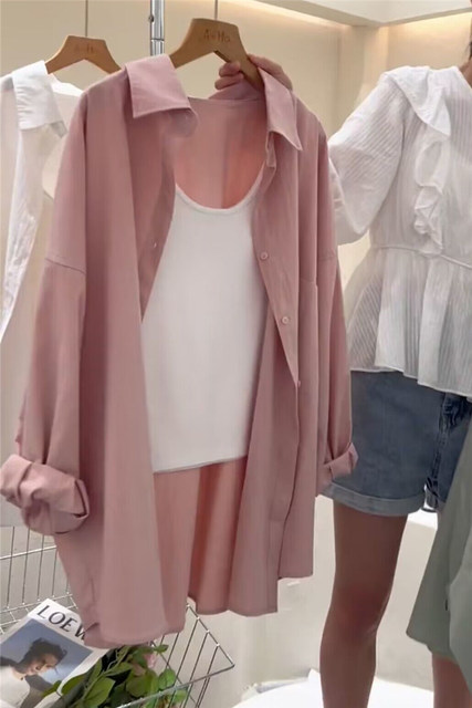 Lazy pink shirt for women's mid-length top