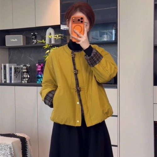 小个子夹棉加厚外套女短款秋冬2025新款韩系复古撞色宽松百搭棉衣 - 图2