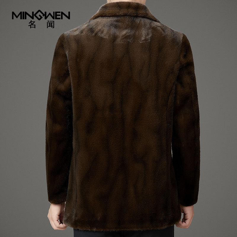 仿皮草貂绒大衣男冬季加厚中长款仿水貂毛西装领保暖休闲风衣外套 - 图3