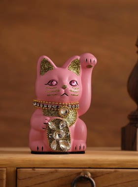 招财猫粉色日式摆件