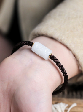 山海攻器天然和田白玉勒子手链