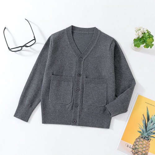 2026春秋新款中大童针织开衫男童学生女童毛衣外套口袋校服学院风 - 图2