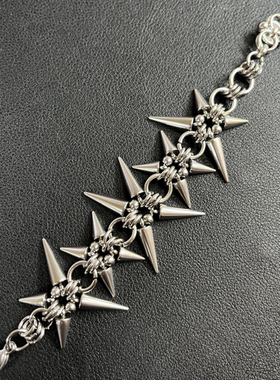 EDY STONE钛钢朋克尖刺暗黑铆钉手链男潮流嘻哈高级手环配饰