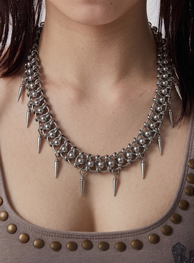 原创小众设计感手工尖锥流苏项链男女个性夸张重工亚比配饰ins